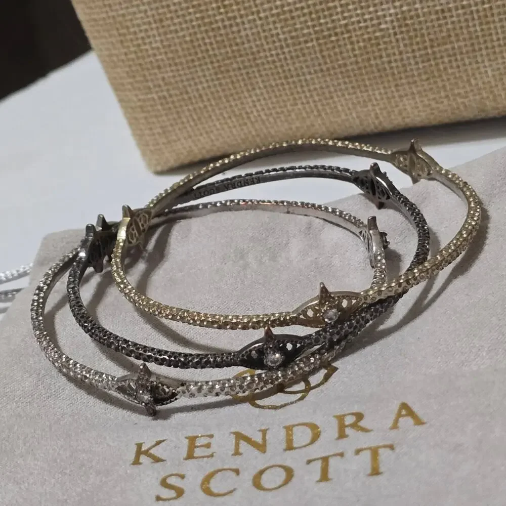 Kendra Scott Bundle of Jeweled Bangle‎ Bracelets Gunmetal silver Gold Plated Lot